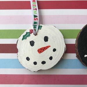 New Hand-painted Snowman Wood Slice Christmas Ornament